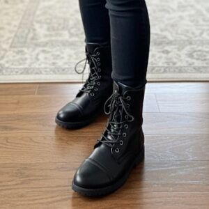 DREAM PAIRS Mid-Calf Lace Up Combat Boot, Women’s 6, Black